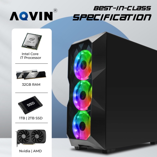 Gaming Pc Desktop Tower AQB70 ~ Intel Core i7 Processor up to 4.60Ghz 32GB DDR4 RAM 2TB SSD Nvidia GeForce RTX 5060 8GB GDDR6 HDMI RGB Keyboard Mouse