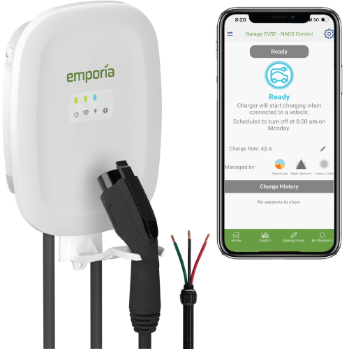 EMPORIA ENERGY LEVEL 2 EV CHARGER | CCS | ENERGY STAR | UL LISTED | 48 AMP HARDWIRED | 24' CABLE | Smart Home Charging Station