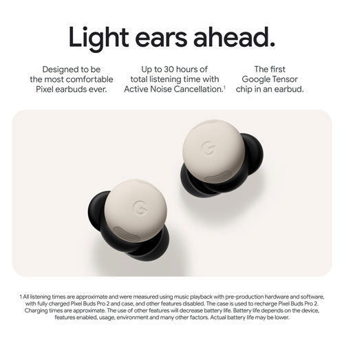 Écouteurs boutons 100 % sans fil à suppression du bruit Pixel Buds Pro 2 de Google - Porcelaine