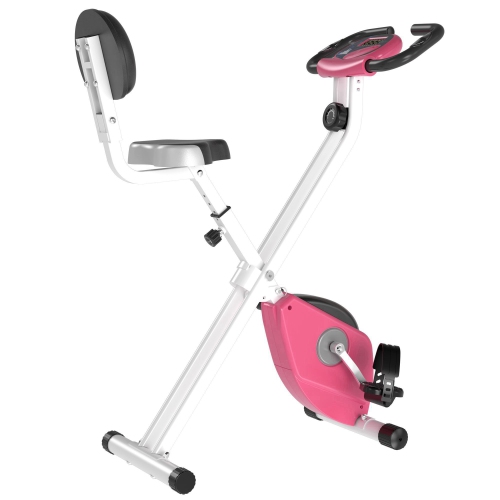 SOOZIER  Foldable Exercise Bike With 8 Levels Of Magnetic Resistance, Indoor Stationary Bike, X Bike, Lcd Monitor, for Cardio Workout In Pink