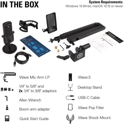 Premium USB Condenser Microphone Set: Shock Mount, Pop Filter, Low Profile Mic Arm, Free Mixer Software for Mac & PC - Ideal for Streaming,