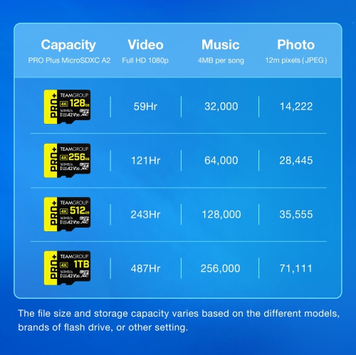 TEAMGROUP A2 Pro Plus Card 1TB Micro SDXC UHS-I U3 A2 V30, Read/Write up to 160/110 MB/s