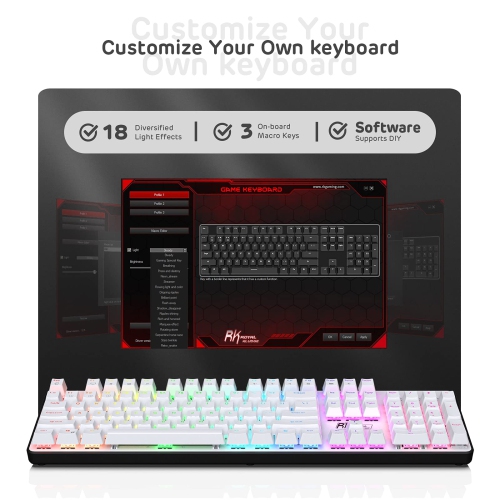 RK ROYAL KLUDGE RK920 Full Size Mechanical Keyboard, Rainbow Backlit Gaming Keyboard, 104 Keys Wired Mechanical Keyboard