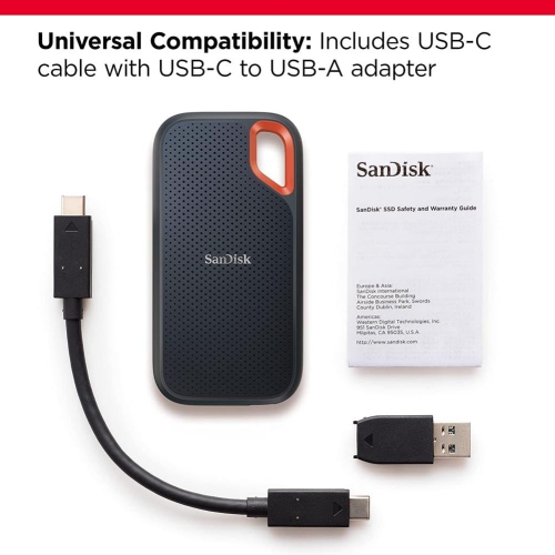 SanDisk 500GB Extreme Portable SSD - Up to 1050MB/s, USB-C, USB 3.2 Gen 2, IP65 Water and Dust Resistance
