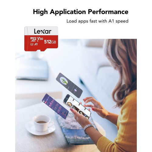 Lexar E-Series 512GB Micro SD Card, microSDXC UHS-I Flash Memory Card with Adapter, 100MB/s, C10, U3, A1, V30