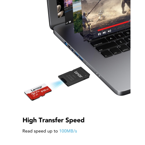 Lexar E-Series 512GB Micro SD Card, microSDXC UHS-I Flash Memory Card with Adapter, 100MB/s, C10, U3, A1, V30