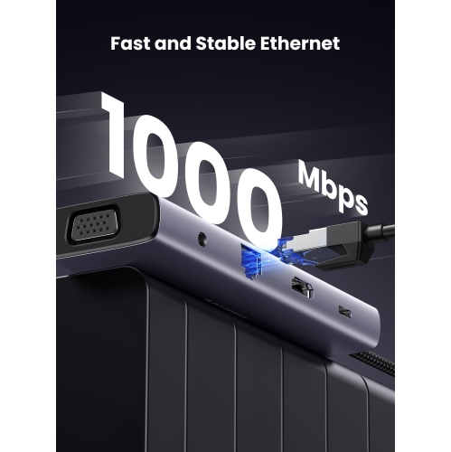 UGREEN USB C Hub, 10-in-1 USB C Docking Station with VGA & 4K HDMI Dual Monitor, 1Gbps Ethernet