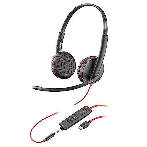 Micro-casque avec fil poly Blackwire 3225 – Microphone à suppression du bruit – conception stéréo – se connecte à PC/Mac/Mobile via.