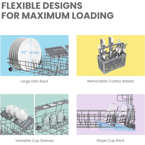 Comptoir COMFEE, Energy Star Portable, 6 couverts, mini avec 8 programmes de lavage, Speed, Baby-Care, ECO et Glass, pour chambre d'étudiant,