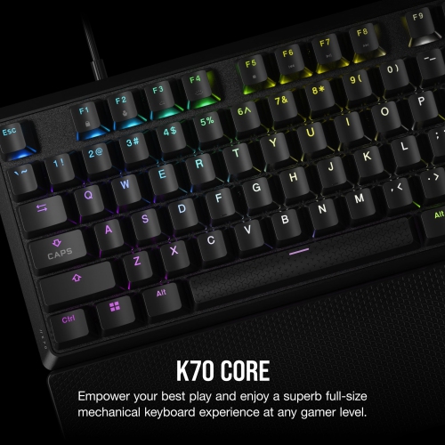 CORSAIR K70 CORE RGB Mechanical Gaming Keyboard with Palmrest - Pre-lubricated Corsair MLX Red Linear Keyswitches