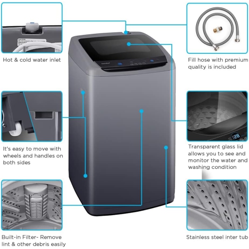 COMFEE' Portable Washing Machine, 1.0 Cu.Ft Compact Washer with LED Display, Fully Atomatic Wash Cycles, 2 Built-in Rollers, Space Saving, Ideal