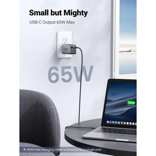 UGREEN 65W 3 Port GaN Fast Charger Compatible with Phones, Tablets/iPad, PC and Mac, 2x USB-C,1x USB-A