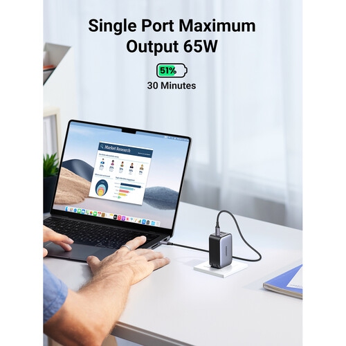 UGREEN 65W 3 Port GaN Fast Charger Compatible with Phones, Tablets/iPad, PC and Mac, 2x USB-C,1x USB-A