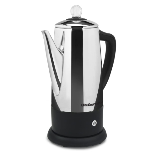 Percolateur à café électrique Elite Gourmet EC812 avec fonction de maintien au chaud, bouton de progression Clear Brew Cool-Touch poignée se sans fil.