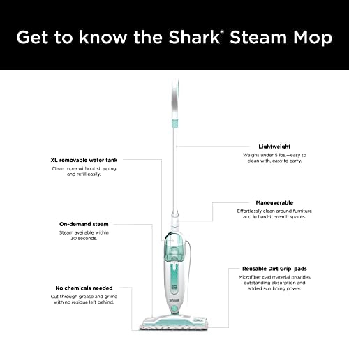 Shark S1000 Steam Mop with 2 Dirt Grip Pads, Lightweight, Safe for all Sealed Hard Floors like Tile, Hardwood, Stone