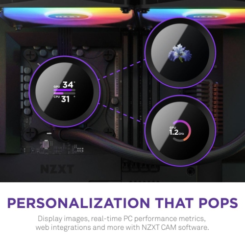 NZXT Kraken 280 RGB - RL-KR280-B1-280mm AIO CPU Liquid Cooler - Customizable 1.54" Square LCD Display for Images
