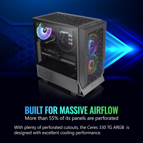 Ceres 330 TG ARGB Black Mid Tower E-ATX Case Supports Hidden-Connector Motherboard