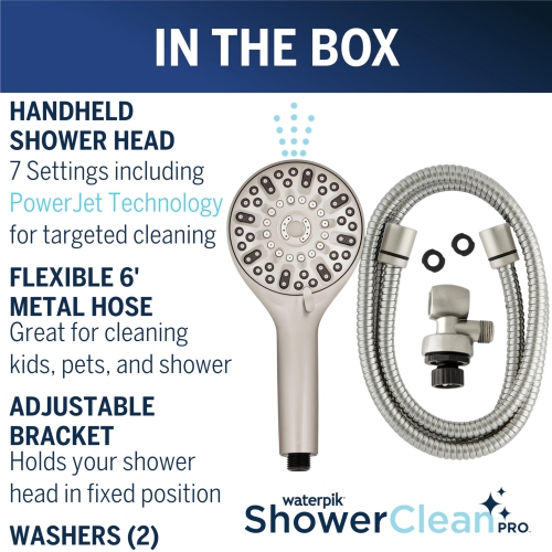 Waterpik ShowerClean Pro Hand Held Shower Head High Pressure Rinser with Built-in Power Jet Wash