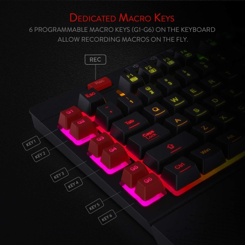 Redragon K512 Shiva RGB Backlit Membrane Gaming Keyboard with Multimedia Keys, Quiet Mechanical Feeling Keyboard