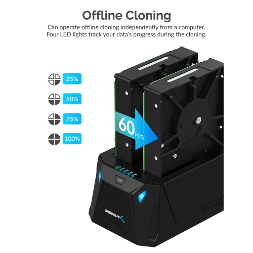 Station d'accueil USB de type C SATA 2,5" & 3,5" pour disque dur à deux baies de SABRENT | clonage hors ligne | jusqu'à 5 Gb/s