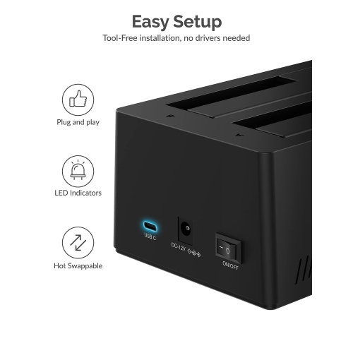 Station d'accueil USB de type C SATA 2,5" & 3,5" pour disque dur à deux baies de SABRENT | clonage hors ligne | jusqu'à 5 Gb/s