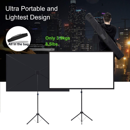 Portable Projector Screen with Stand, Outdoor Movie Screen, 80 Inch 16:9 Light-Weight, Mobile and Compact