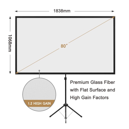 Portable Projector Screen with Stand, Outdoor Movie Screen, 80 Inch 16:9 Light-Weight, Mobile and Compact