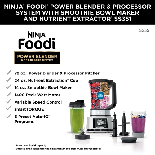 Ninja Foodi Power Blender & Processor System with Smoothie Bowl Maker and Nutrient Extractor, Black/Silver