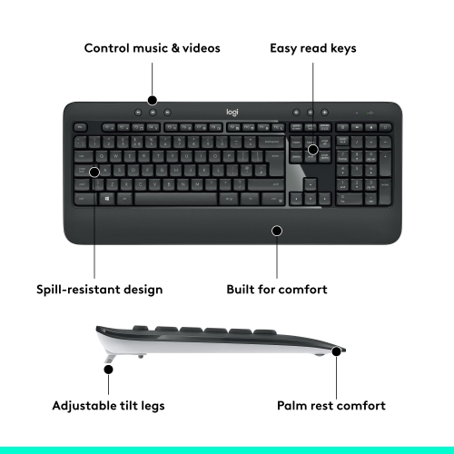 Logitech MK540 Advanced Wireless Keyboard and Mouse Combo for Windows, 2.4 GHz Unifying USB-Receiver