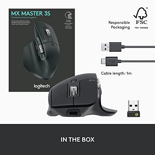 Logitech MX Master 3S - Wireless Performance Mouse with Ultra-fast Scrolling, Ergo, 8K DPI, Track on Glass, Quiet Clicks