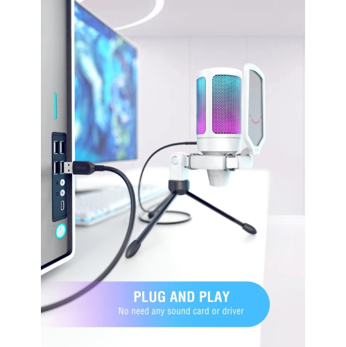 Fifine PC Gaming USB Desktop Microphone, Clear Voice for Streaming, Podcasting, Recording, Online Game