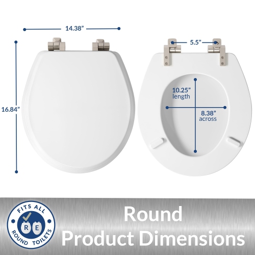 MAYFAIR 826NISL 000 Benton Toilet Seat with Brushed Nickel Hinges Will Slow Close and Never Come Loose