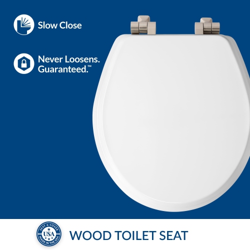 MAYFAIR 826NISL 000 Benton Toilet Seat with Brushed Nickel Hinges Will Slow Close and Never Come Loose