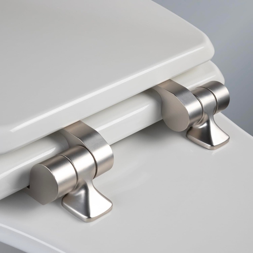 MAYFAIR 826NISL 000 Benton Toilet Seat with Brushed Nickel Hinges Will Slow Close and Never Come Loose