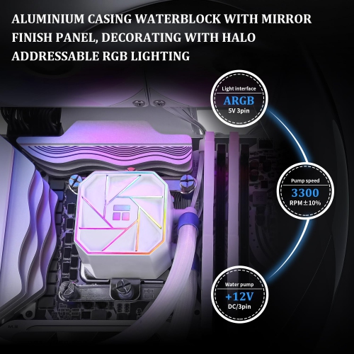 Thermalright Aqua Elite 360 White V3 Liquid CPU Cooler, 360 Cooling Row Size, 3 x 120mm PWM Fans