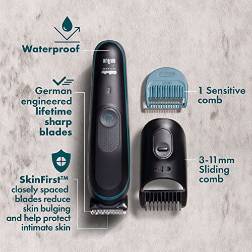 Gillette Intimate Men’s Pubic Trimmer, SkinFirst Pubic Hair Trimmer for Men, Waterproof, Cordless for Wet/Dry Use