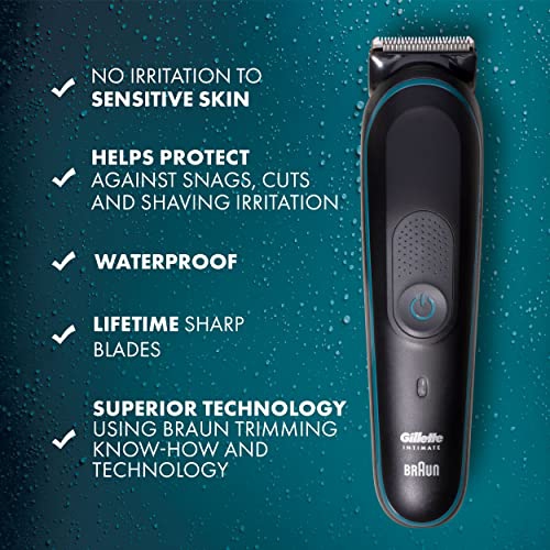 Gillette Intimate Men’s Pubic Trimmer, SkinFirst Pubic Hair Trimmer for Men, Waterproof, Cordless for Wet/Dry Use