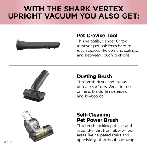Shark AZ2002C Vertex DuoClean PowerFin Upright Vacuum with Powered Lift-Away and Self-Cleaning Brushroll, Rose Gold