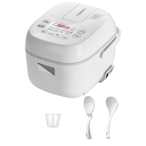 TOSHIBA Rice Cooker Small 3 Cup Uncooked – LCD Display with 8 Cooking Functions, Fuzzy Logic Technology