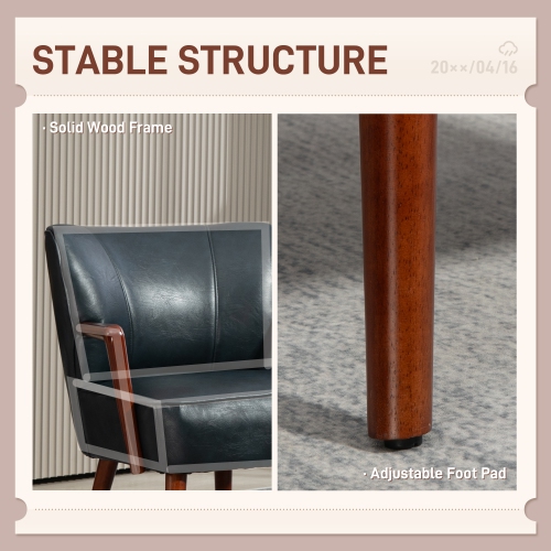 Fauteuil d'appoint moderne HOMCOM, fauteuil rembourré, chaise d'appoint en similicuir avec pattes en bois et siège rembourré large, bleu océan duc