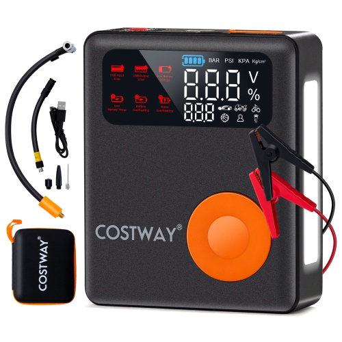 Image 1 of 10.. Costway Jump Starter with Air Compressor 150PSI Digital Tire Inflator LED Screen Portable