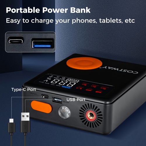 Costway Jump Starter with Air Compressor 150PSI Digital Tire Inflator LED Screen Portable