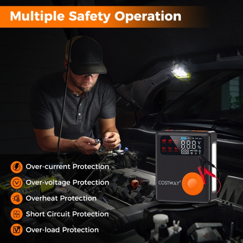 Costway Jump Starter with Air Compressor 150PSI Digital Tire Inflator LED Screen Portable