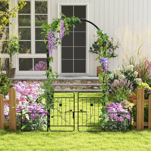 Costway 87" Garden Arbor Arched Lockable Gate Top Arbor Trellis with Side Planters