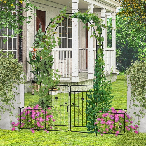 Costway 87" Garden Arbor Arched Lockable Gate Top Arbor Trellis with Side Planters