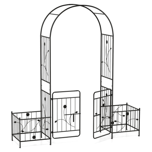 Costway 87" Garden Arbor Arched Lockable Gate Top Arbor Trellis with Side Planters