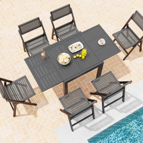 Costway 31.5"-63" Expandable Patio Dining Table for 4-6 Person with Slatted Tabletop