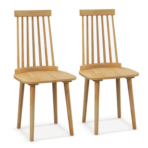 COSTWAY  Windsor Dining Chairs Set Of 2 Dining Chairs With High Spindle Back Natural