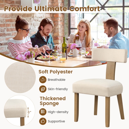 Costway Set of 2 Armless Dining Chairs with Curved Backrests & Padded Seat Cushions Beige