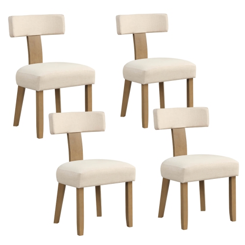 Costway Set of 4 Armless Dining Chairs with Curved Backrests & Padded Seat Cushions Beige